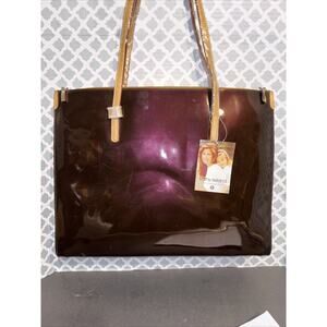 Kathy Ireland Women Purse Tote Bag Satchel Eggplant Tan Patent Purple Maroon NEW